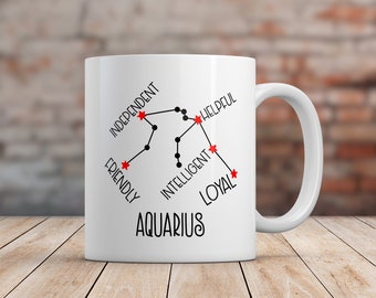 Aquarius Astrology Constellation Print Zodiac Gift Mug Makes a Great January Birthday Gift or February Birthday Gift for Coffee Lovers