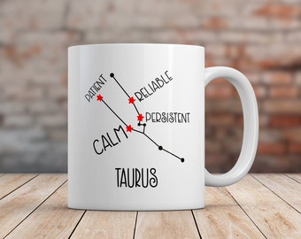 Taurus Astrology Constellation Print Zodiac Gift Mug Makes a Great May Birthday Gift or June Birthday Gift for Taurus Coffee Lovers