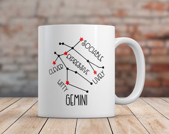 Gemini Astrology Constellation Print Zodiac Gift Mug Makes a Great May Birthday Gift or June Birthday Gift for Gemini Coffee Lovers