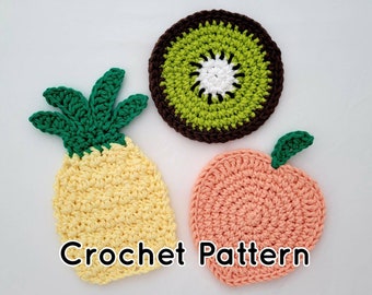 Fruit Coasters Crochet Pattern, Pineapple, Peach, Kiwi (PDF Pattern)