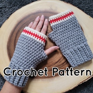 Crochet Fingerless Mitts PATTERN, Sock Monkey Mittens, Texting Mittens, Work Sock Mitts, Wrist Warmers, Mitten Pattern for Adults and Kids