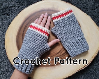 Crochet Fingerless Mitts Pattern, Sock Monkey, Adults and Kids (PDF Pattern)