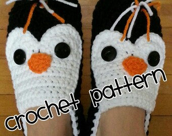 Crochet Penguin Slippers PATTERN, Instant Download, Ladies US sizes included, Crochet Slippers Pattern