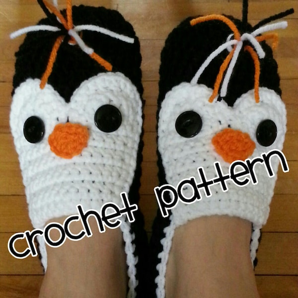 Crochet Penguin Slippers PATTERN, Instant Download, Ladies US sizes included, Crochet Slippers Pattern