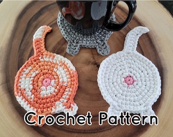 Patrón de posavasos de ganchillo con forma de trasero de gato, posavasos de animales (patrón en PDF)