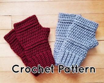 Fingerless Gloves Crochet PATTERN, Fingerless Mitts, Texting Mittens, Driving Gloves, Ribbed Mittens, Instant Download, Make it yourself