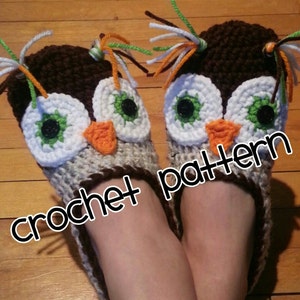Owl Slippers Crochet PATTERN, PDF Pattern, Ladies Crochet Slippers, Crochet Slipper Pattern US Sizes