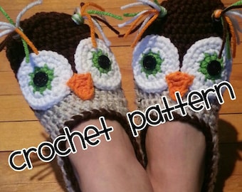 Owl Slippers Crochet Pattern, Ladies US Sizes (PDF Pattern)