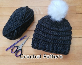 Crochet Hat Pattern, Messy Bun Beanie, The Willow Beanie Crochet Pattern,  Slouchy Beanie, Unisex Beanie Hat, DIY Hat Pattern