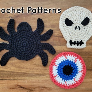 Halloween Coasters Crochet Patterns, Skull Coaster, Eyeball Coaster, Spider Coaster, Spooky Crochet Patterns