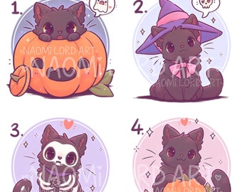 Cute Spooky Cats, Stickers and/ or Prints (6x6 or 8x8" approx) Halloween