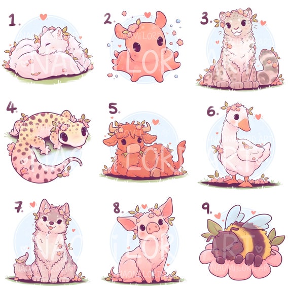 Cute Animals pt 3 Stickers And/or Prints 6x6 or 8x8approx Arcitc Fox,  Octopus, Snow Leopard, Gecko, Highland Cow, Goose, Wolf, Pig, Bee 