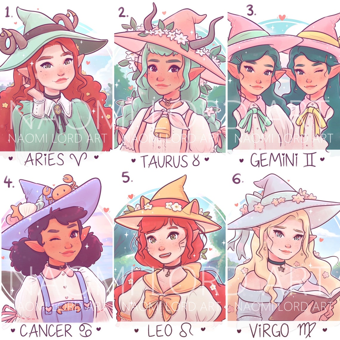 Cute Zodiac Witches Stickers And/or Prints - Etsy