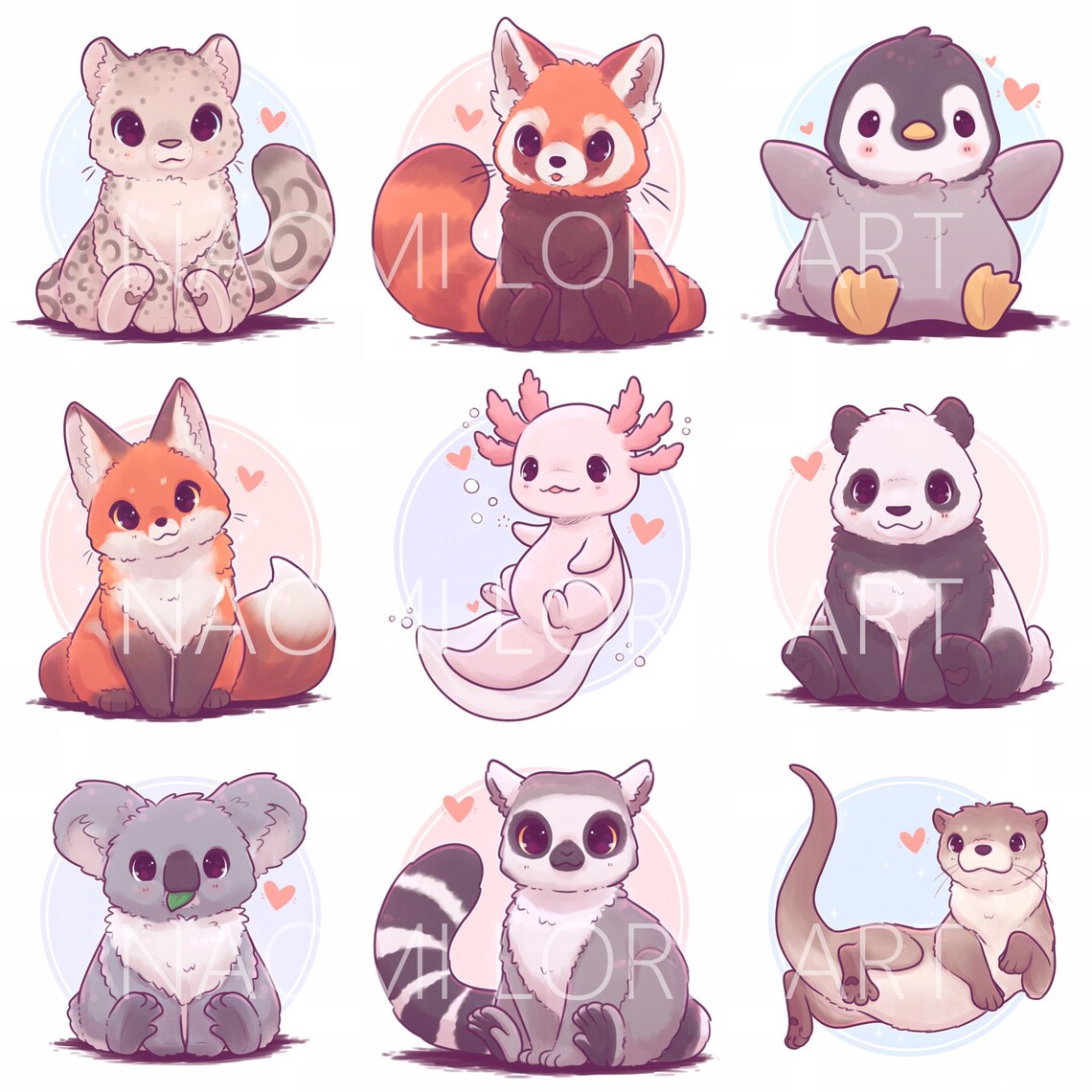 Kawaii Animal Stickers and/or Prints 6x6 or 8x8 approx Etsy
