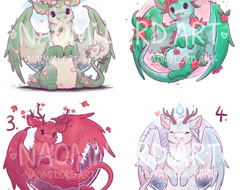 Seasonal Dragons! Stickers and/ or Prints (6x6 or 8x8" approx) Spring, Summer, Autumn, Winter