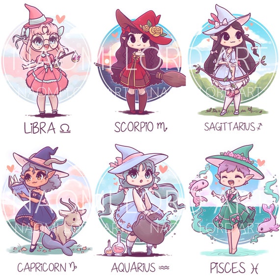 Kawaii Zodiac Witches Stickers and/or Prints 6x8/A5 or | Etsy
