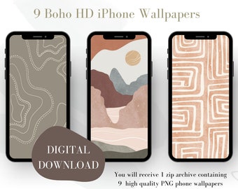 9 BoHo iPhone wallpapers digital download; beige cream green blue aesthetic wallpaper iPhone; abstract wallpaper; neutral phone background