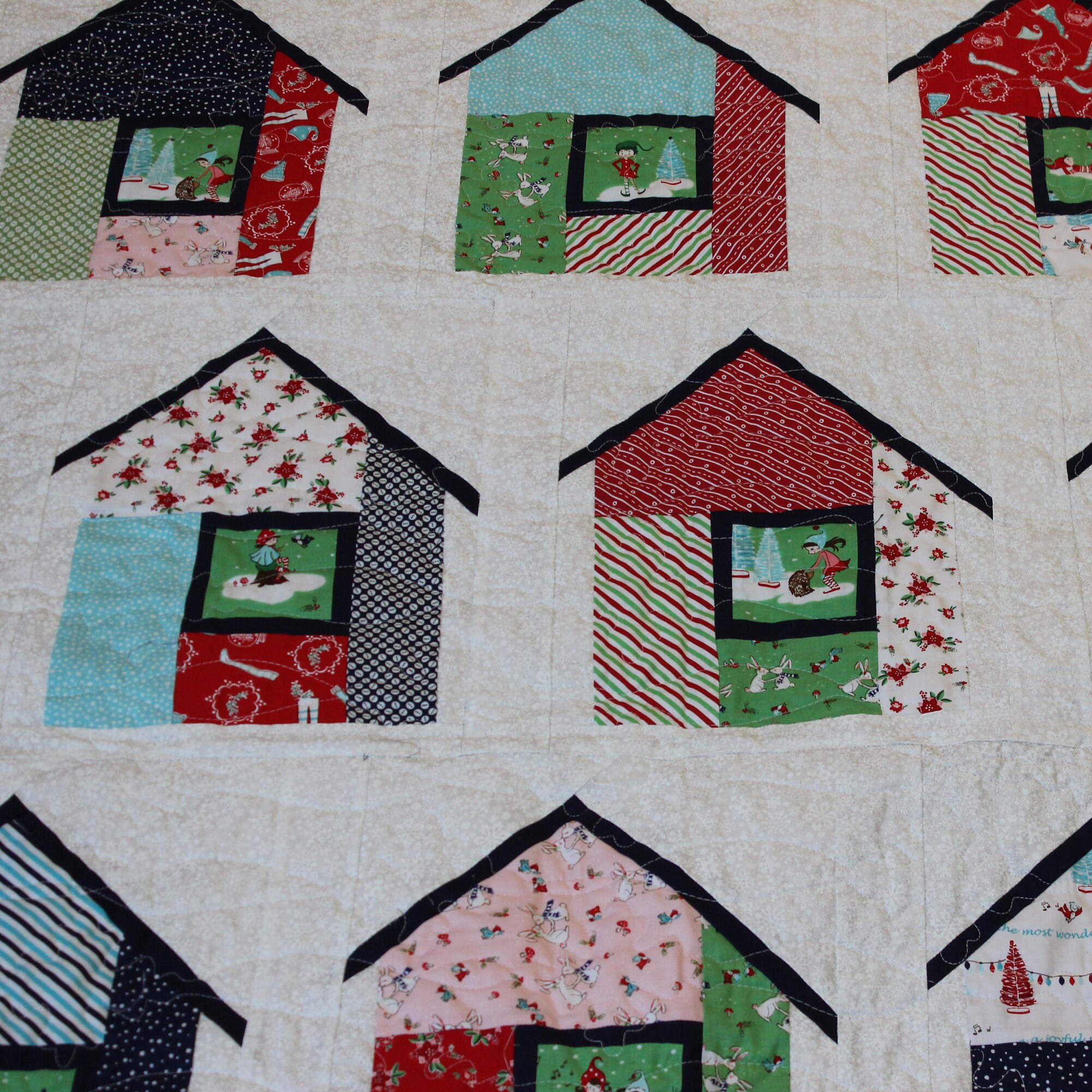 Handmade Quilt, Pixie Noel Quilt, Christmas Quilt, House Quilt, Village ...