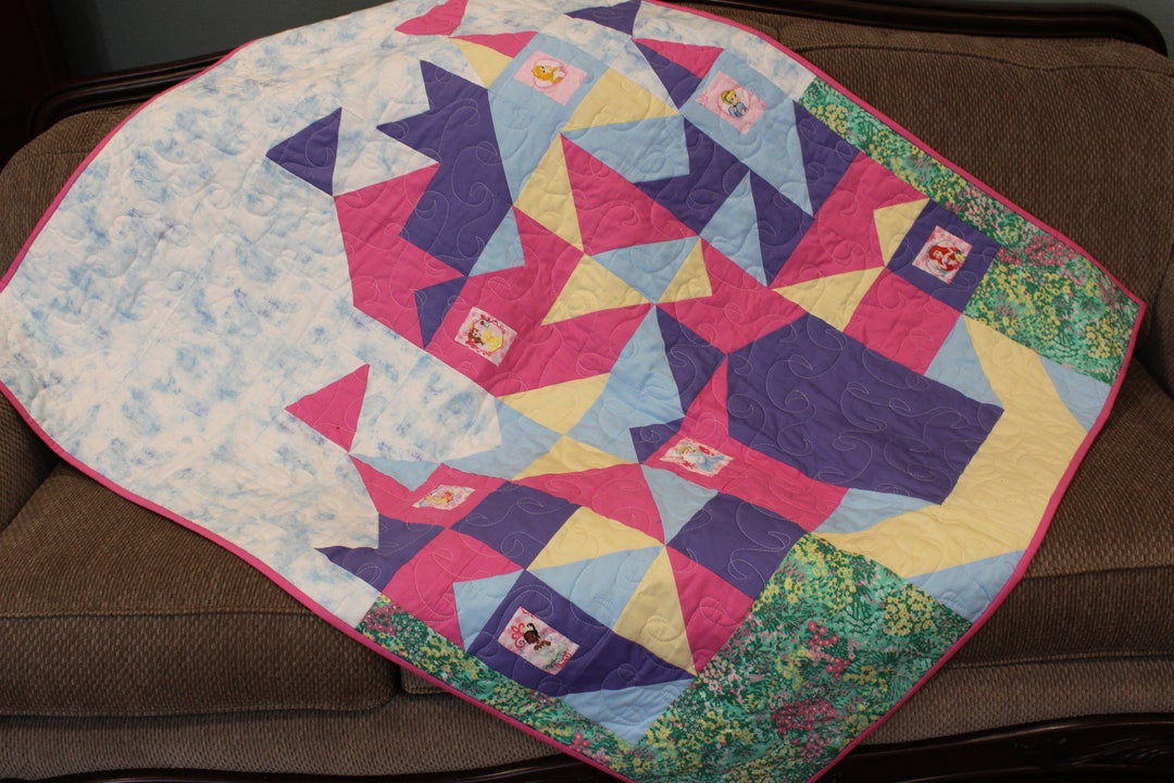 Handmade Quilt, Castle Quilt, Little Girl Quilt, Disney Princess Quilt