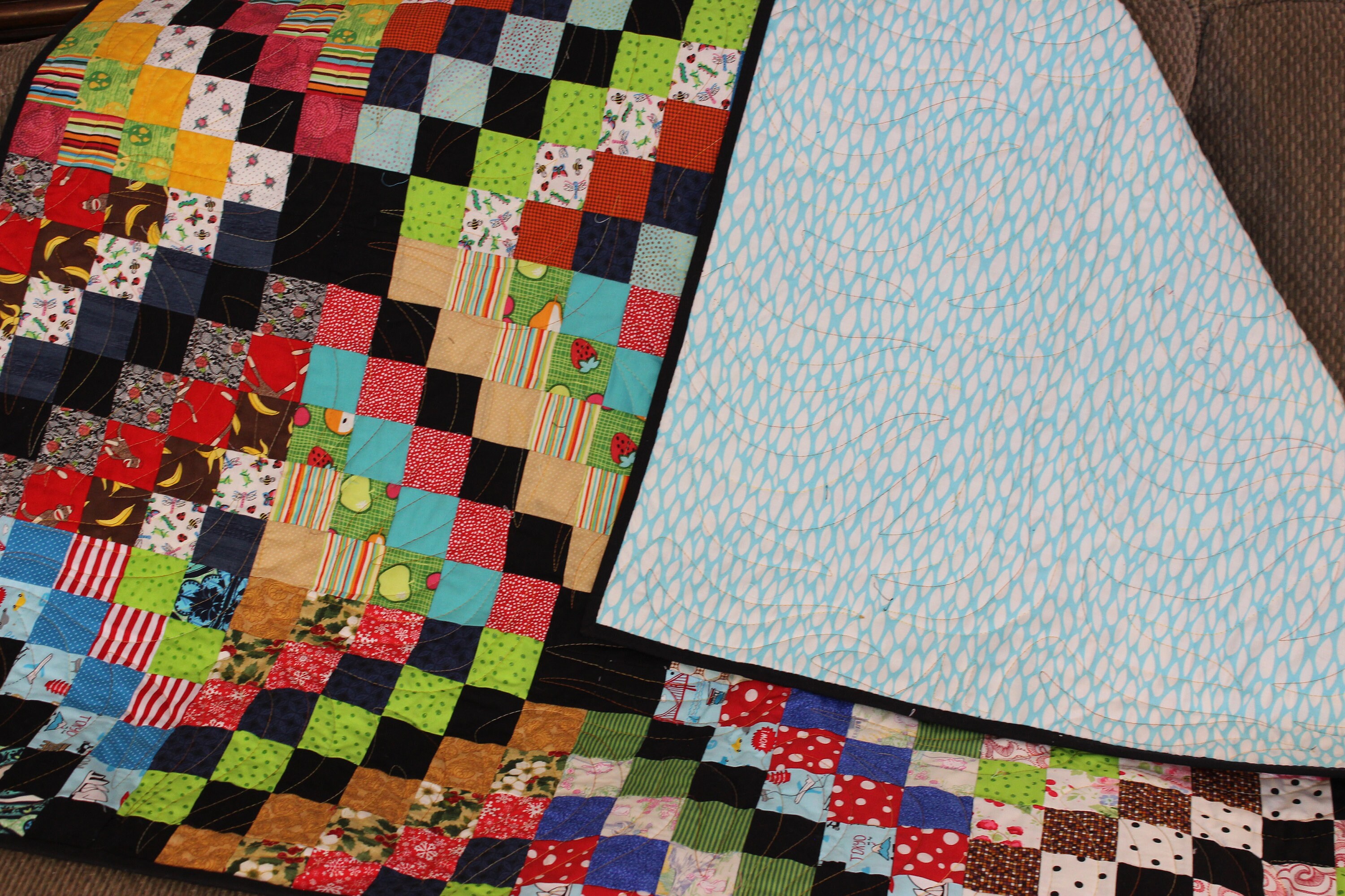 Handmade Quilt, Trip Around the World Quilt, I Spy Quilt, Bright Color Quilt, Couch Quilt, Throw