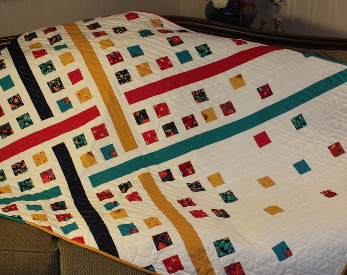 Handmade Quilt Modern Quilt Teen Quilt Bright Colored Etsy