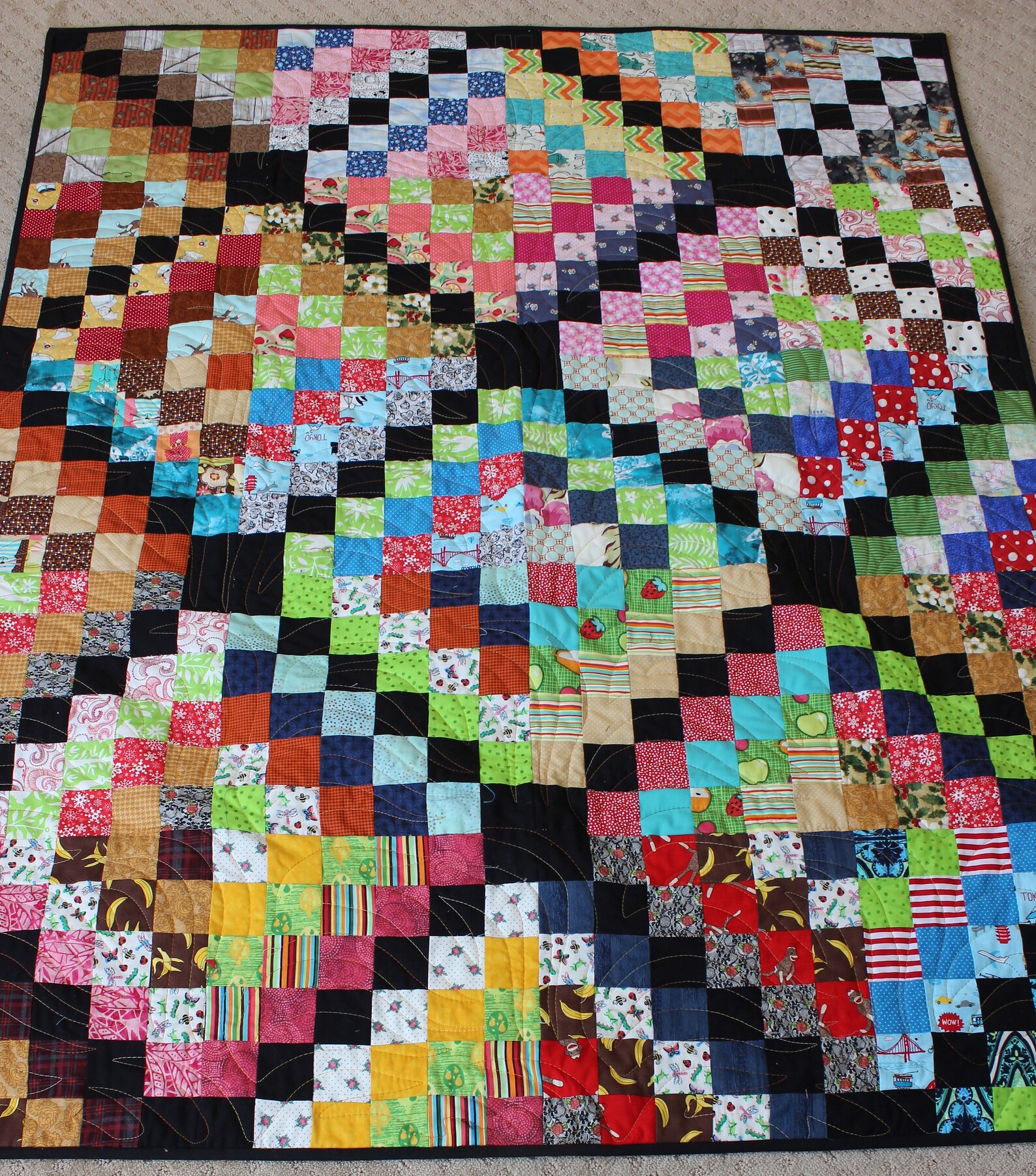 Handmade Quilt, Trip Around the World Quilt, I Spy Quilt, Bright Color Quilt, Couch Quilt, Throw