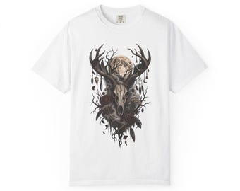 T-shirt Tête de Cerf avec Bois | Lune, Roses, Nature Gothique