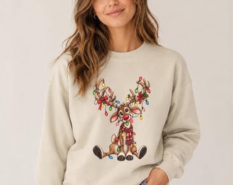 Sweat-shirt de Noël avec des rennes et des guirlandes lumineuses