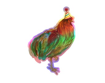 Autocollant en vinyle découpé à l'emporte-pièce Coq de fête — Autocollant poulet de ferme coloré