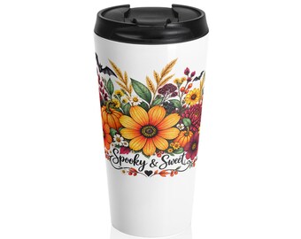 Mug de voyage citrouille florale à la fois effrayante et douce | Gobelet d'automne