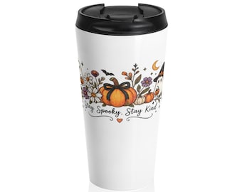 Mug de voyage à bordure florale citrouille | Motif citrouille automnal