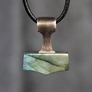 Norse Jewelry. Labradorite Thor's Hammer Necklace. Stone Mjolnir Amulet Necklace. Viking gifts. Mjolnir for her / for him