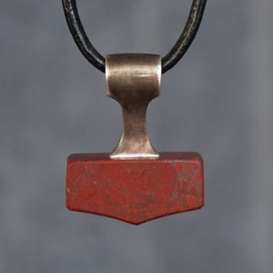 Red Jasper Thors Hammer Necklace: Viking Amulet Pendant