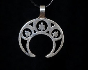 Sterling Silver Lunula Pendant: Slavic Crescent Moon Amulet
