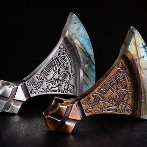 Labradorite Viking Axe Pendant: Mammen Style Norse Jewelry