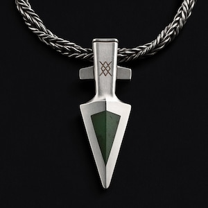 Handmade Jade Odin Spear Pendant: Viking Jewelry