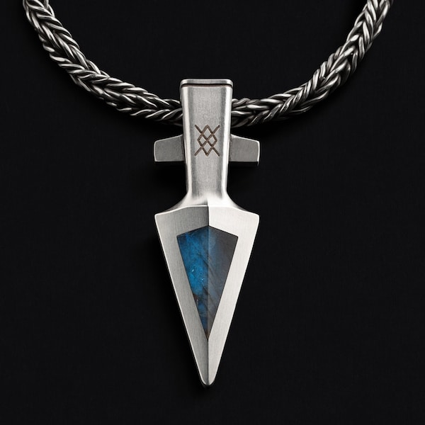 Labradorite Viking spearhead. Gungnir. Special gift for her / for him. Spear of Odin. Odin pendant. Viking gifts. Labradorite amulet pendant