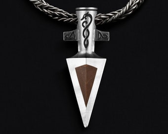 Petrified Wood Arrowhead Pendant: Celtic Snake Viking Jewelry