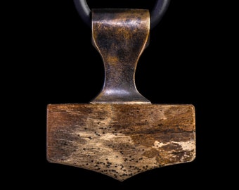 Mjolnir necklace. Petrified wood Viking pendant. Pagan Viking jewelry