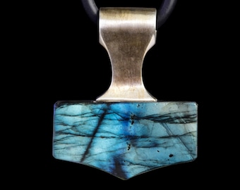 Handmade Labradorite Thors Hammer Pendant: Norse Viking Jewelry