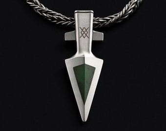 Jade Gungnir Pendant – Odin Spear Necklace, Viking Jewelry for Men