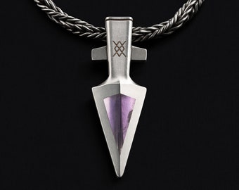 Amethyst Spear Pendant: Handmade Viking Gungnir Necklace