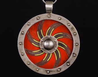 Viking Shield Necklace – Silver Solar Shield Pendant, Mens Norse Warrior Jewelry