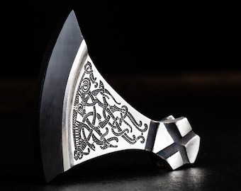 Mens Viking Axe Pendant: Mammen Style, Obsidian Blade