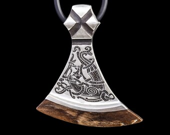 Handmade Mammen Axe Pendant: Petrified Wood & Norse Viking Jewelry