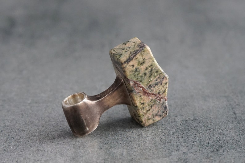Norse Pagan Jewelry Viking Amulet with Handcarved Serpentine Natural Stone Thors Hammer Pendant Mjolnir Pendant Necklace