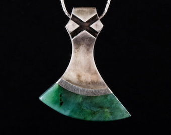 Handcrafted Viking Axe Necklace: Carved Jade Blade, Norse Amulet