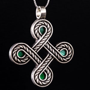 Celtic Knot Cross Pendant: Malachite Inset, Viking Norse Necklace