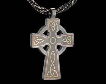 Titanium Celtic Cross Necklace – Handmade Cross Pendant, Celtic Knot Jewelry for Men