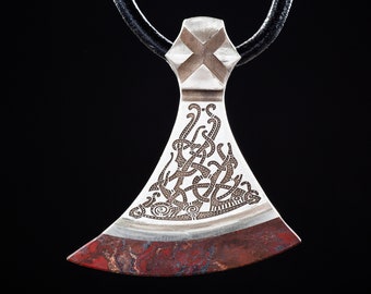Handmade Viking Axe Necklace: Carved Jasper Blade, Norse Jewelry